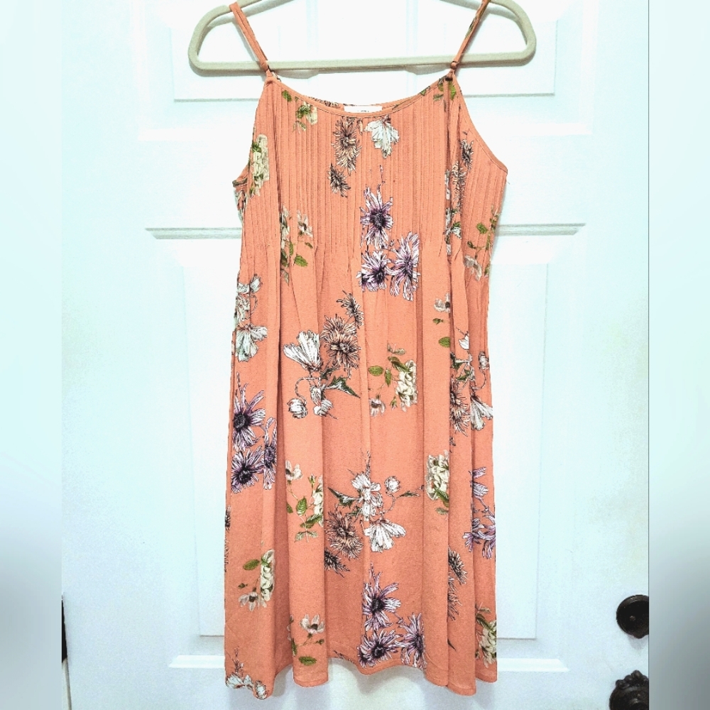A LOVES A - PEACH/LIGHT CORAL WOMEN'S FLORAL SWING STYLE DRESS